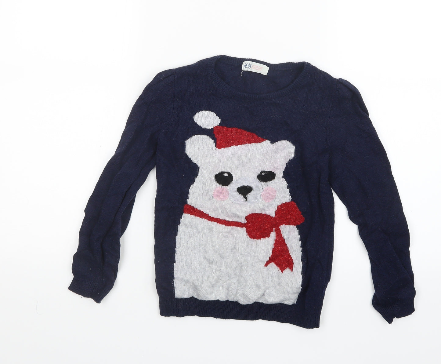 H&M Girls Blue  Knit Pullover Jumper Size 7-8 Years  - Christmas