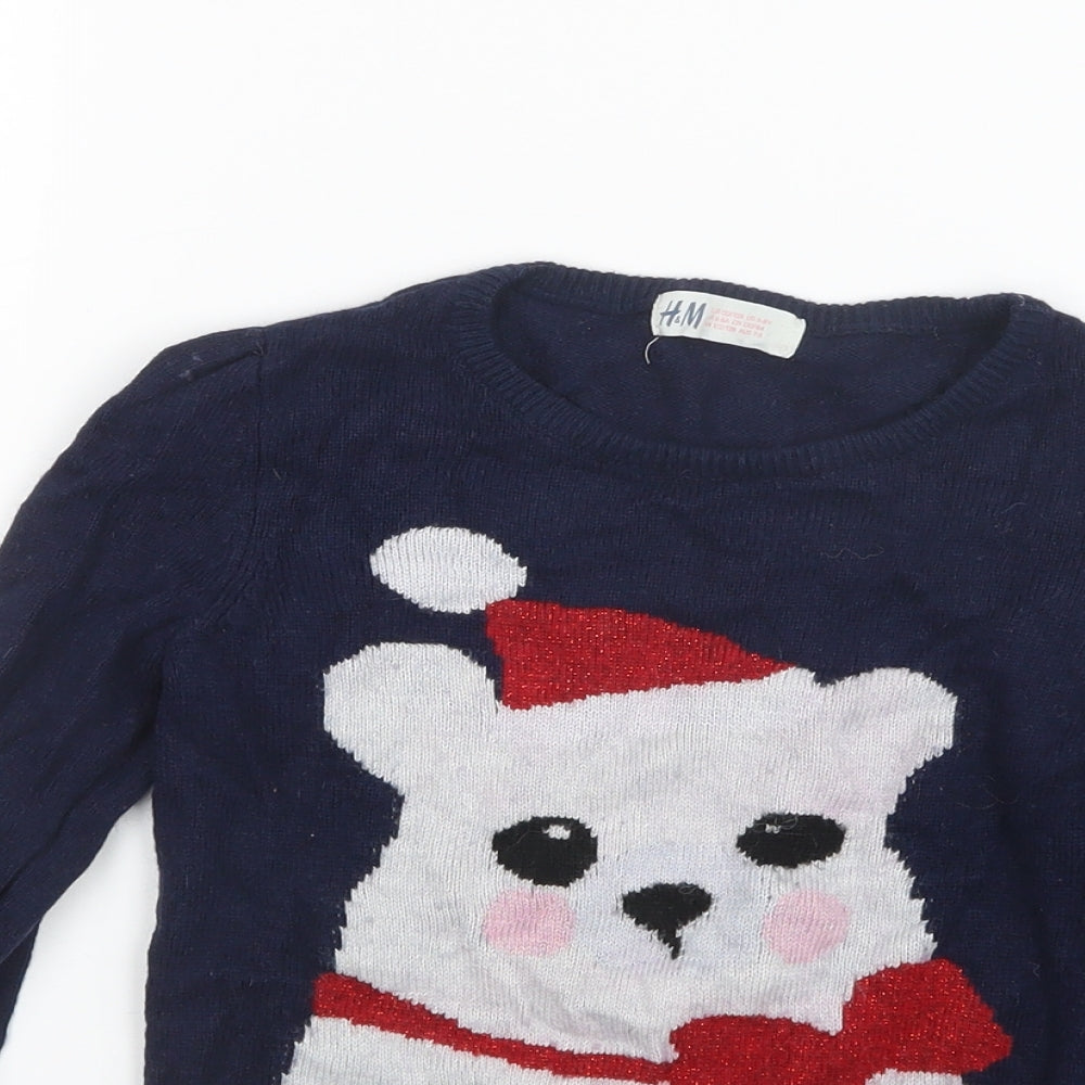 H&M Girls Blue  Knit Pullover Jumper Size 7-8 Years  - Christmas