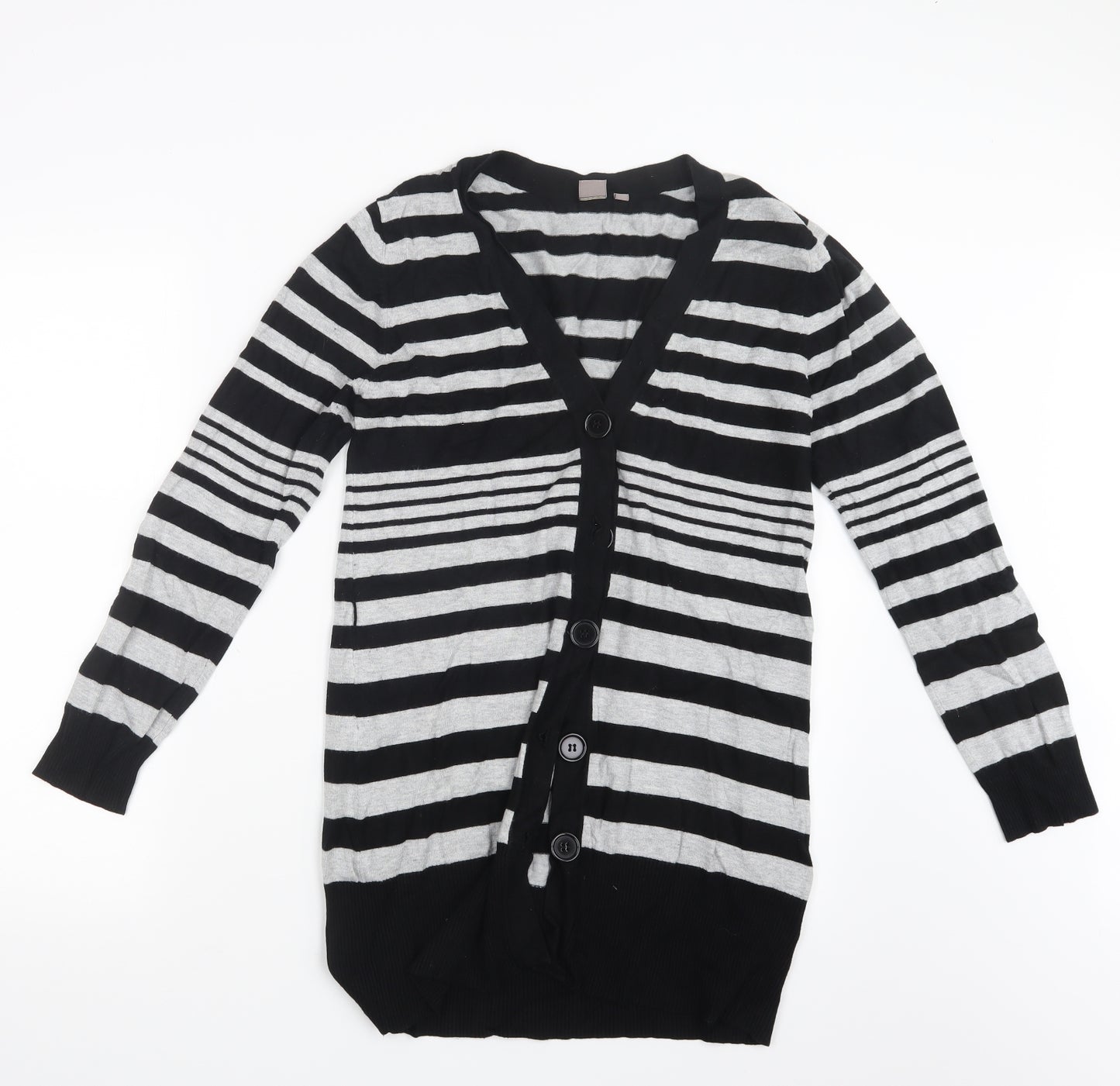 TU Womens Black Striped Knit Cardigan Jumper Size 14