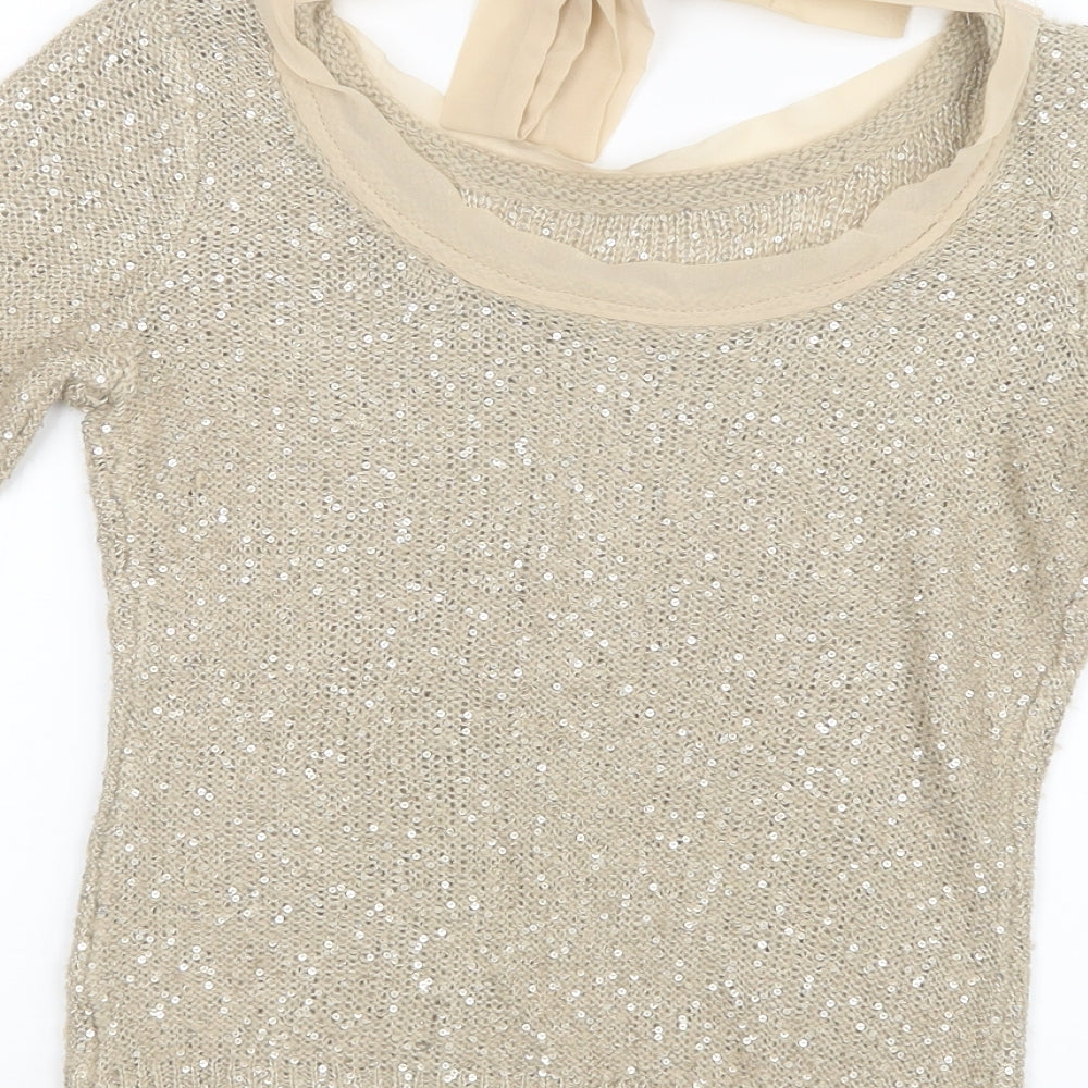 Zolla Womens Gold  Knit Pullover Jumper Size S