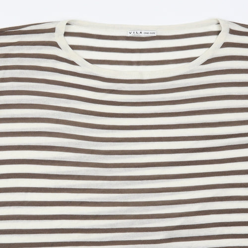 VILA Womens Beige Striped  Pullover Jumper One Size