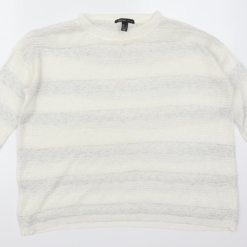 Mango Womens White Striped  Pullover Jumper Size S