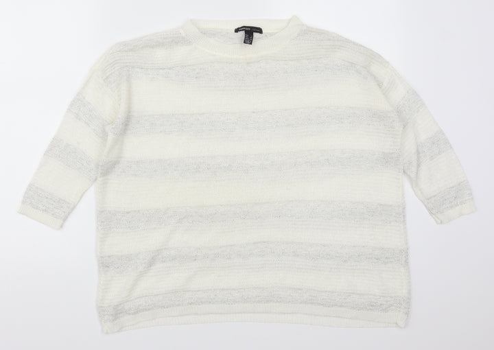 Mango Womens White Striped Pullover Jumper Size S
