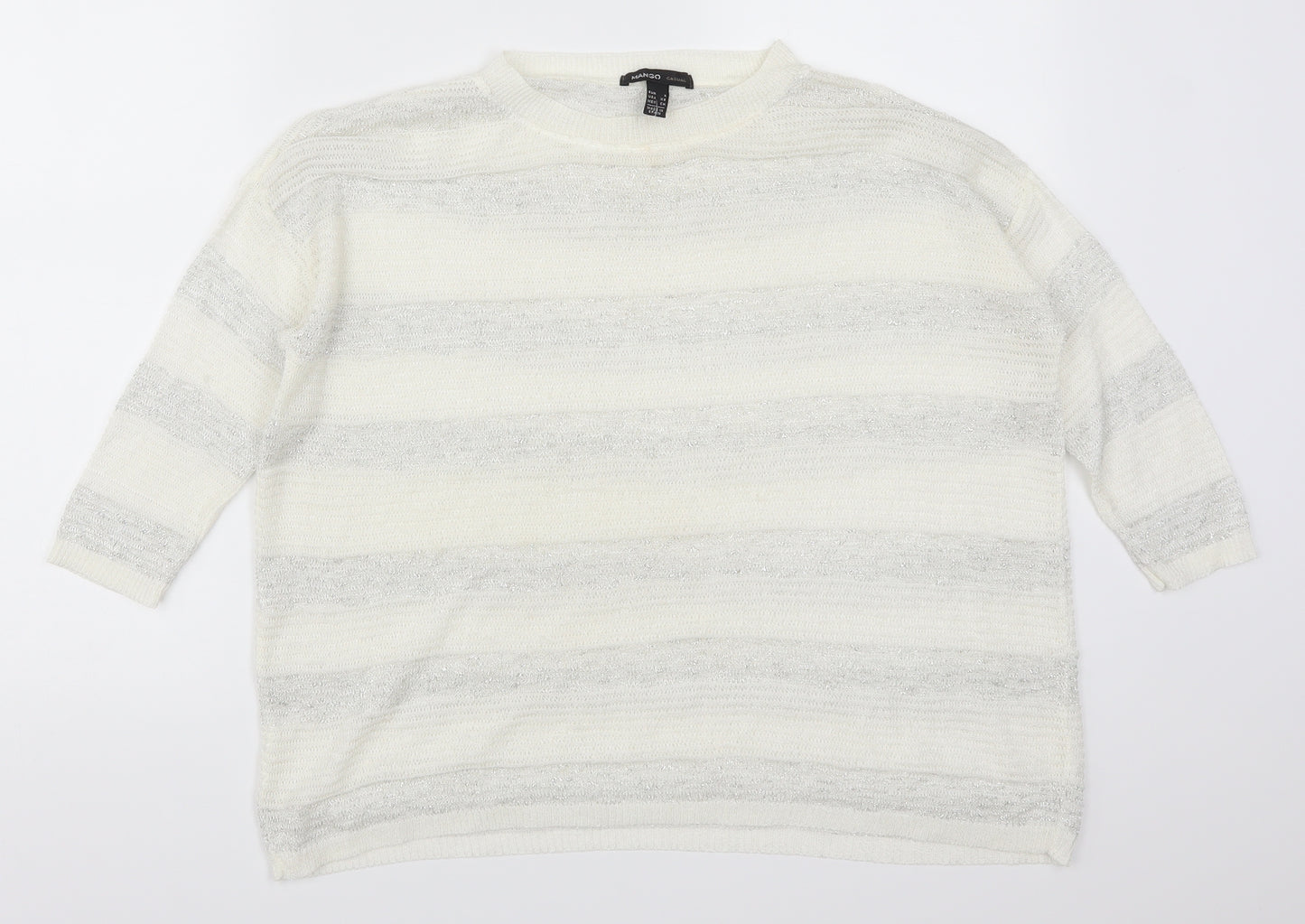 Mango Womens White Striped  Pullover Jumper Size S