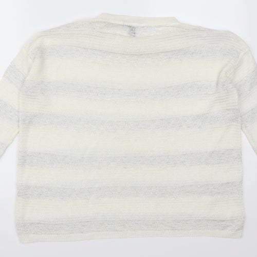 Mango Womens White Striped  Pullover Jumper Size S