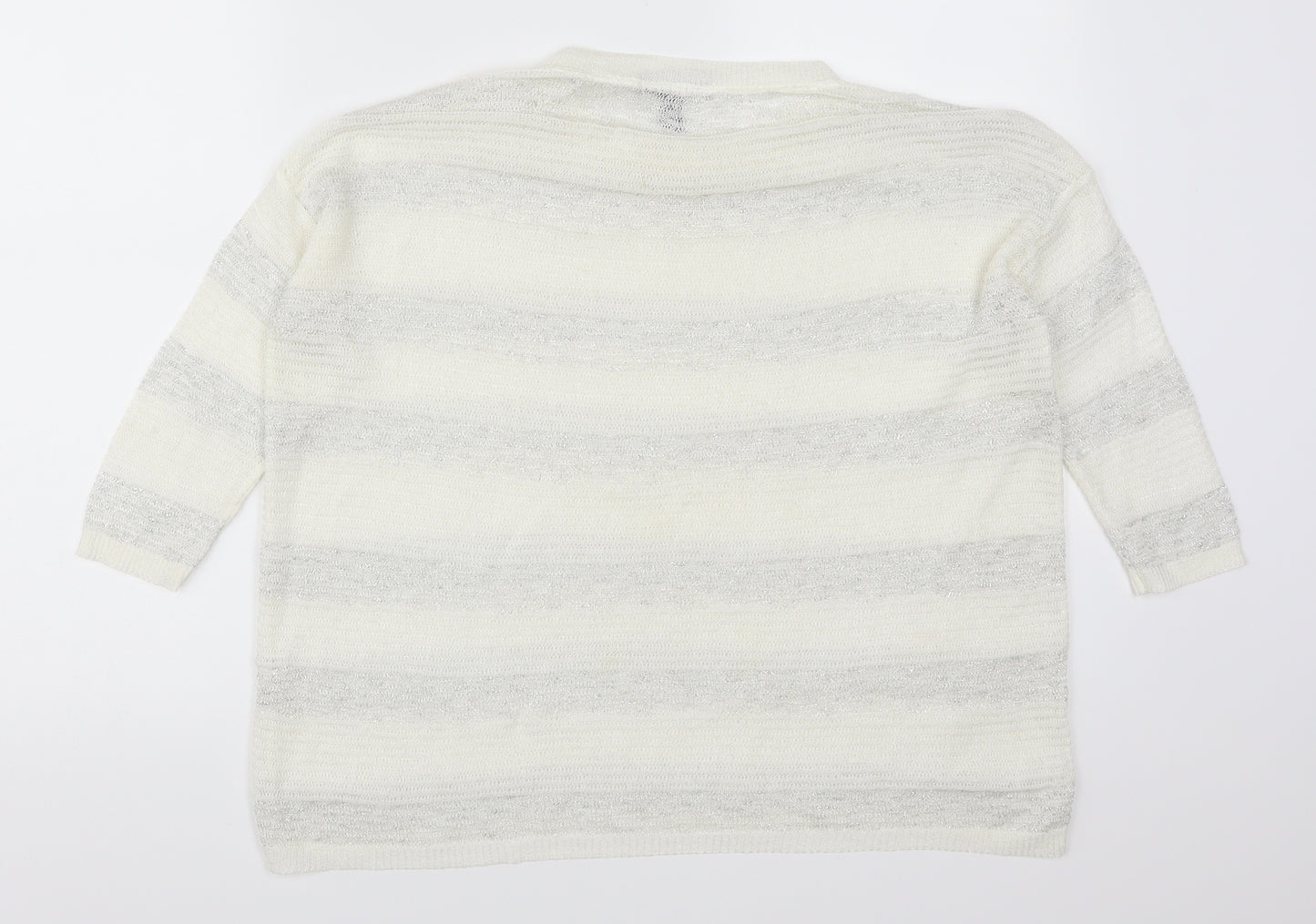 Mango Womens White Striped  Pullover Jumper Size S