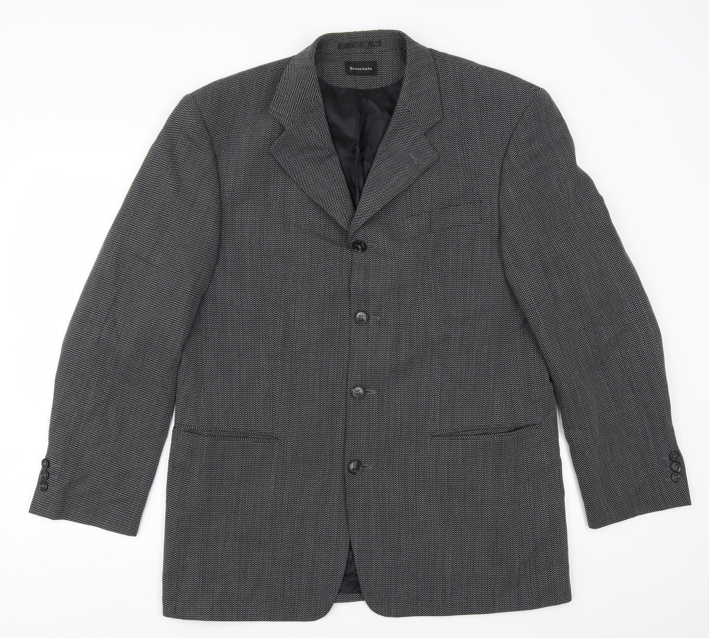 Benvenuto Mens Grey Geometric  Jacket Suit Jacket Size 40