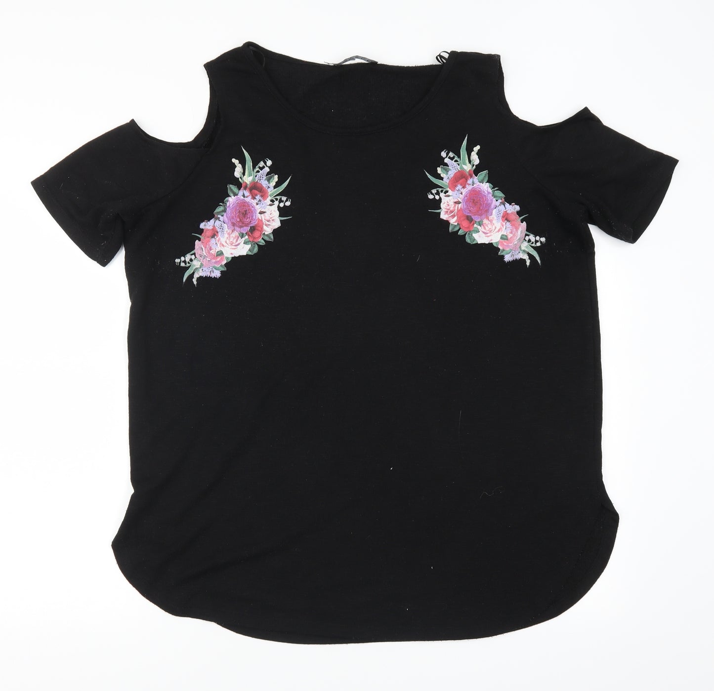 Select Womens Black Floral  Basic T-Shirt Size 16