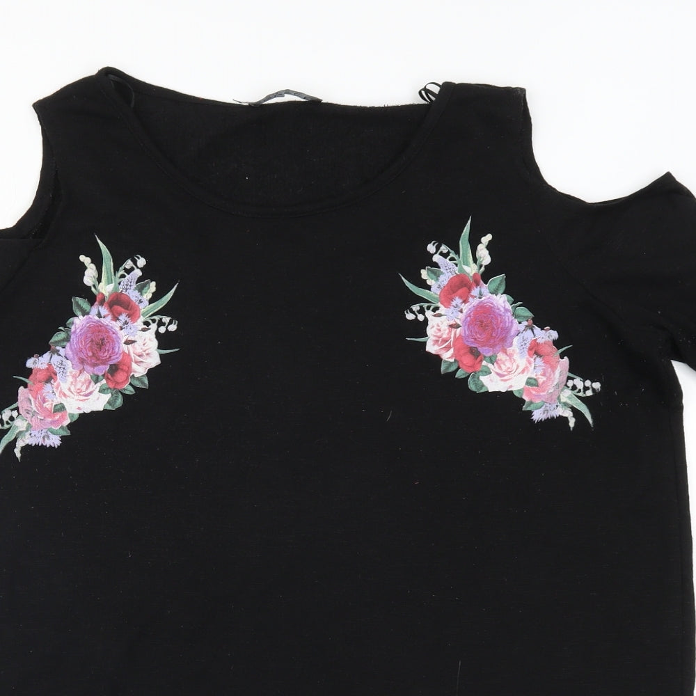 Select Womens Black Floral  Basic T-Shirt Size 16