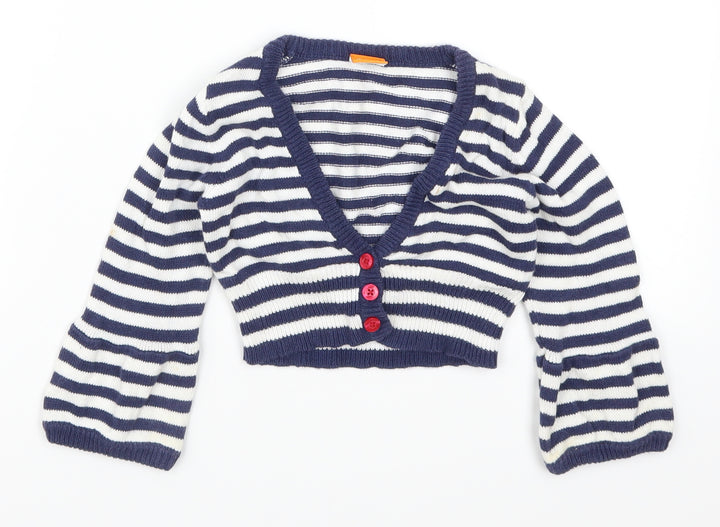 Mini Mode Girls Blue Striped Cardigan Jumper Size 18-24 Months
