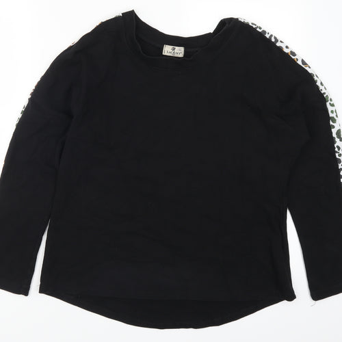 Lacony Womens Black   Pullover Sweatshirt Size M  - Animal Print Stripe on Arms