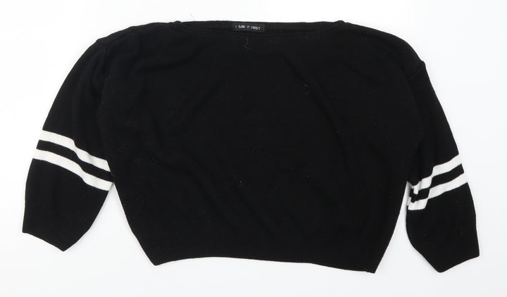 I SAW IT FIRST Womens Black Striped  Pullover Jumper Size 6