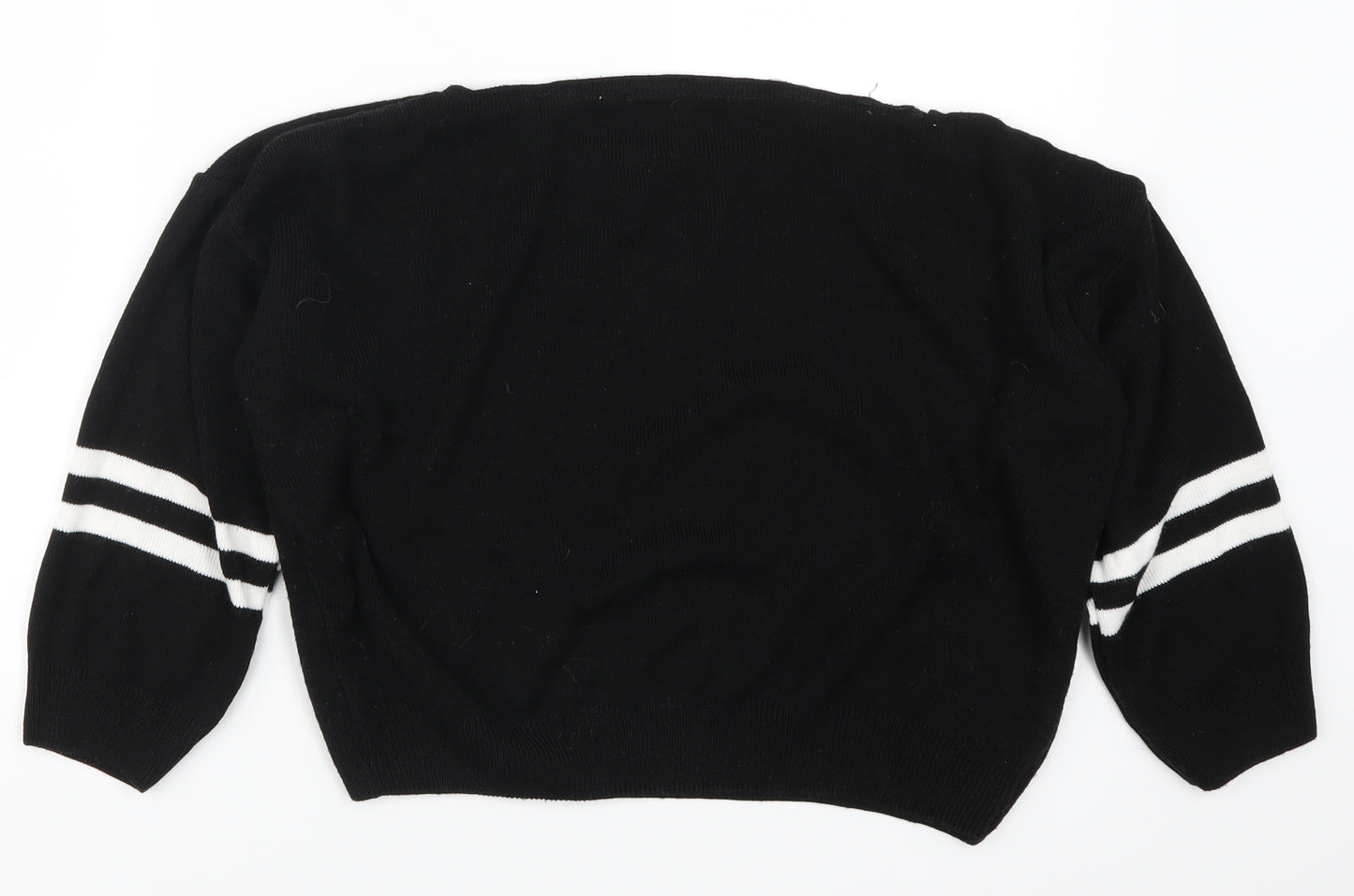 I SAW IT FIRST Womens Black Striped  Pullover Jumper Size 6