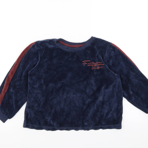 George Boys Blue Solid Fleece  Pyjama Top Size 7-8 Years