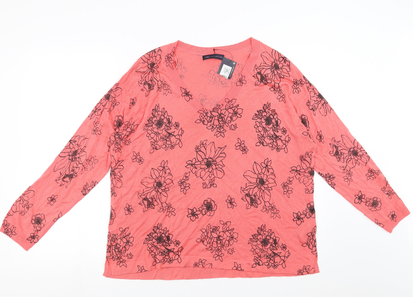 Marks and Spencer Womens Pink Floral  Pullover Jumper Size L