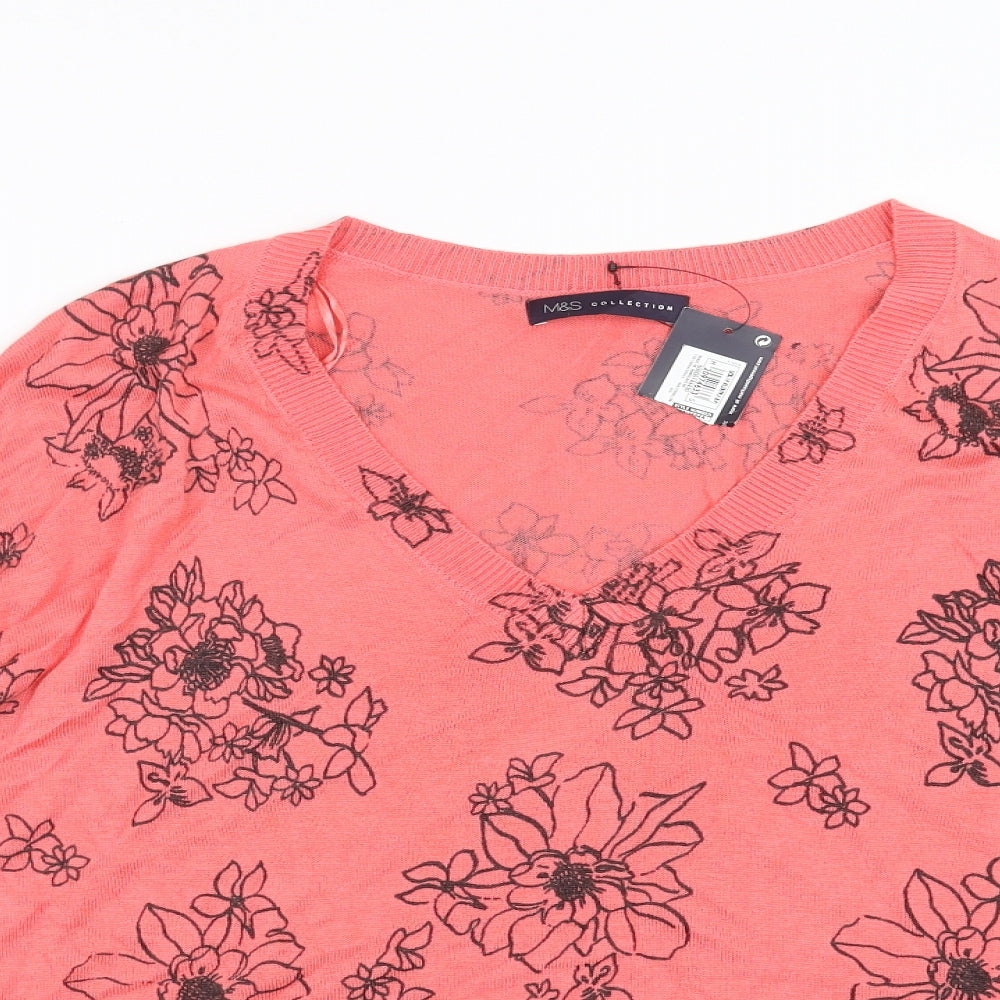Marks and Spencer Womens Pink Floral  Pullover Jumper Size L