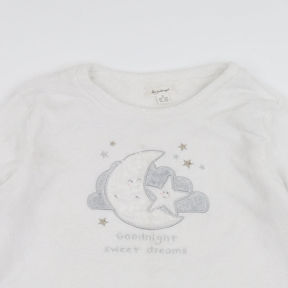 Primark Womens White Solid Fleece Top Pyjama Top Size XL  - Sweet Dreams Moon Star