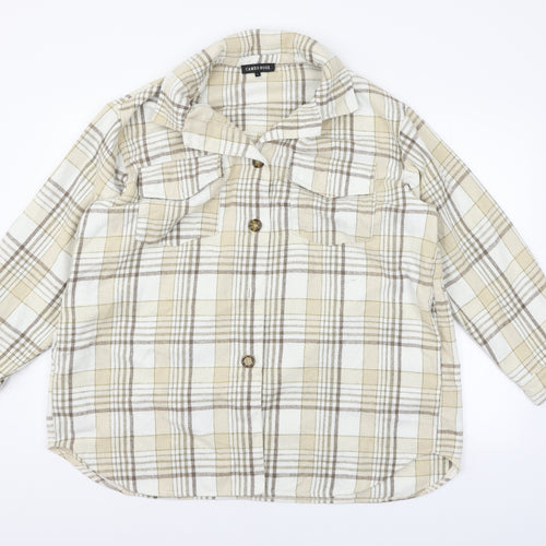 CAMEO ROSE Womens Beige Check  Basic Button-Up Size L