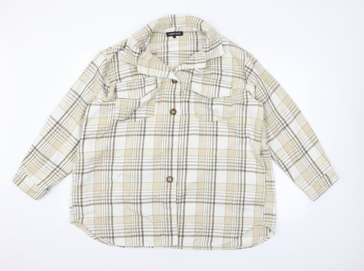 CAMEO ROSE Womens Beige Check Basic Button-Up Size L
