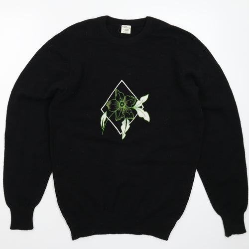 wilbet Mens Black Floral Knit Pullover Jumper Size S