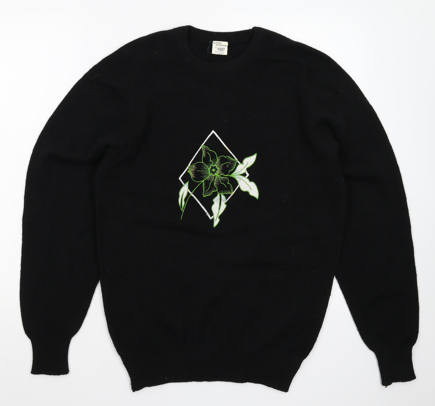 wilbet Mens Black Floral Knit Pullover Jumper Size S