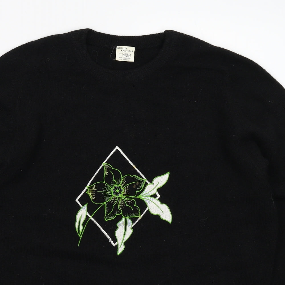 wilbet Mens Black Floral Knit Pullover Jumper Size S