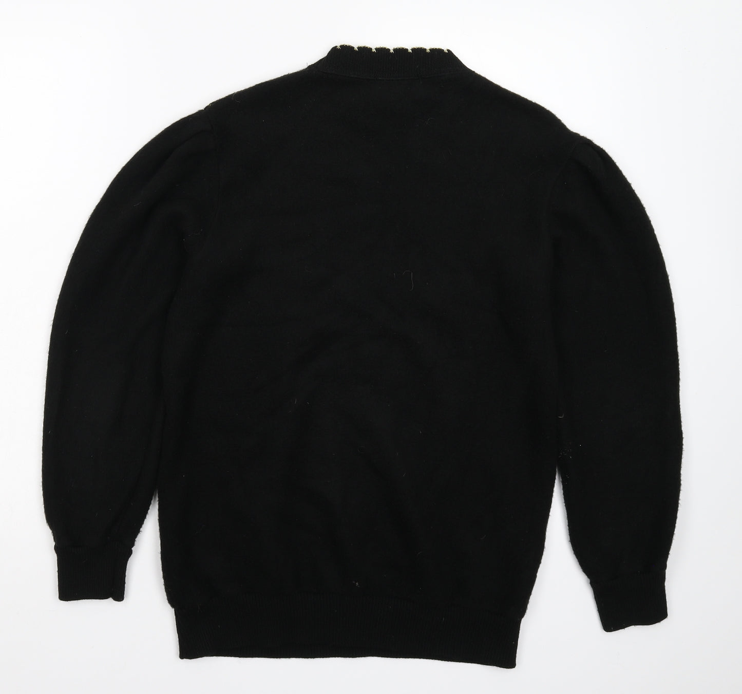 Afibel Womens Black Floral Knit Pullover Jumper Size 12