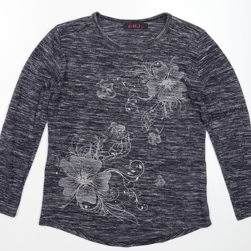DMJ Womens Blue Floral Knit Pullover Jumper Size L