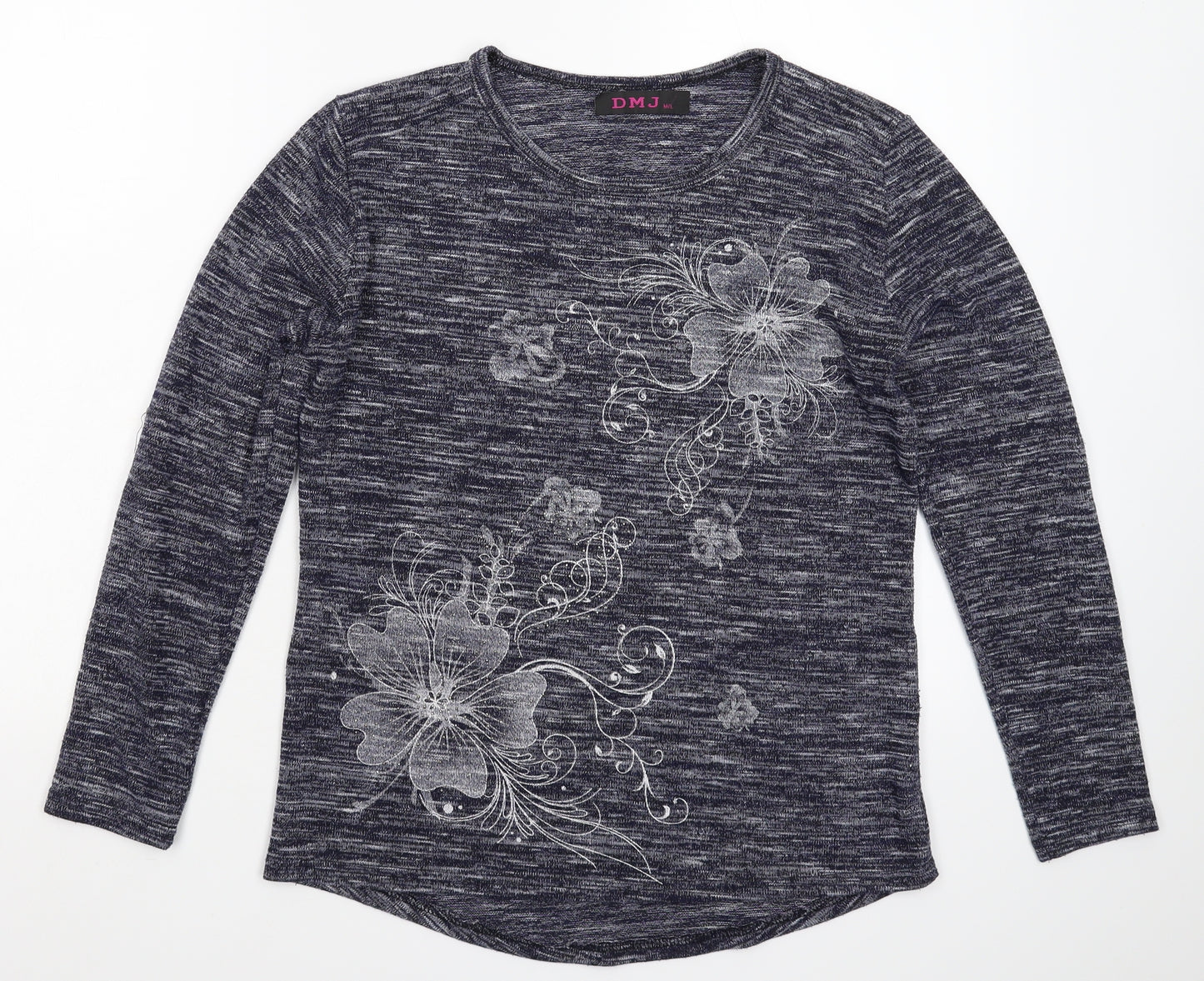 DMJ Womens Blue Floral Knit Pullover Jumper Size L