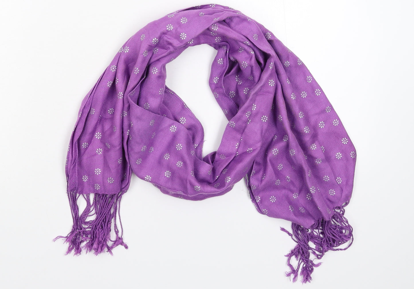 Preworn Womens Purple Floral Knit  Scarf
