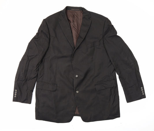 Front view of aherne men’s black striped jacket blazer, size XL