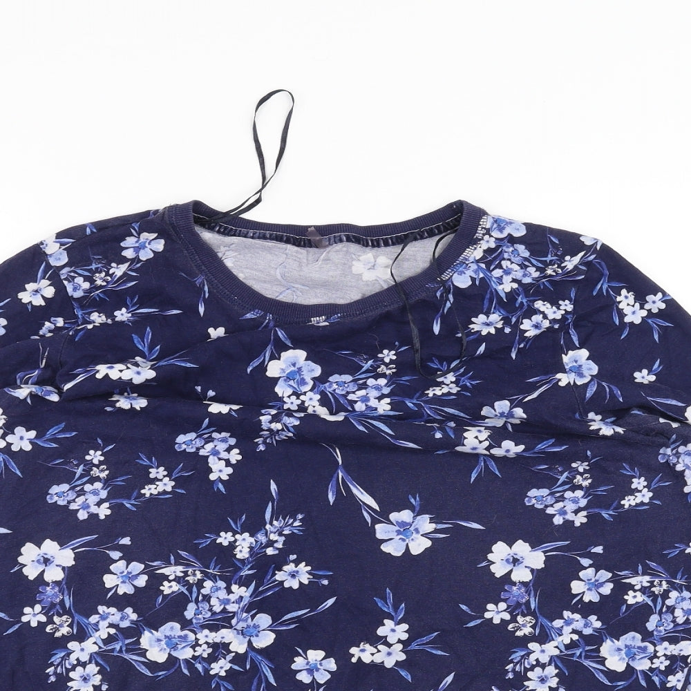 George Womens Blue Floral  Basic T-Shirt Size 16