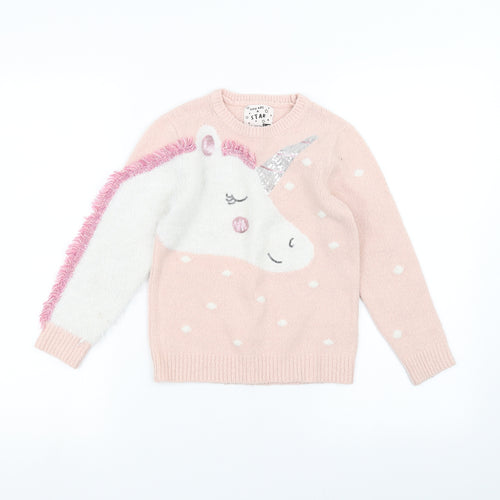 F&F Girls Pink   Pullover Jumper Size 7-8 Years  - Unicorn