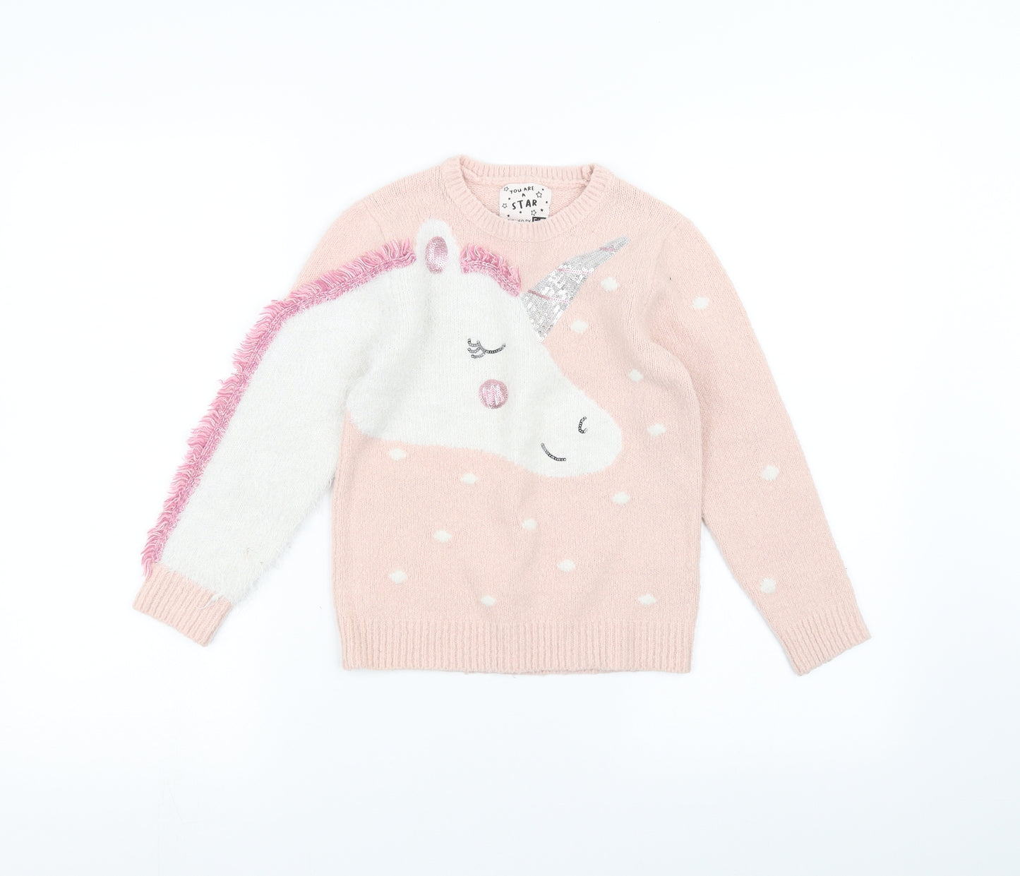 F&F Girls Pink   Pullover Jumper Size 7-8 Years  - Unicorn