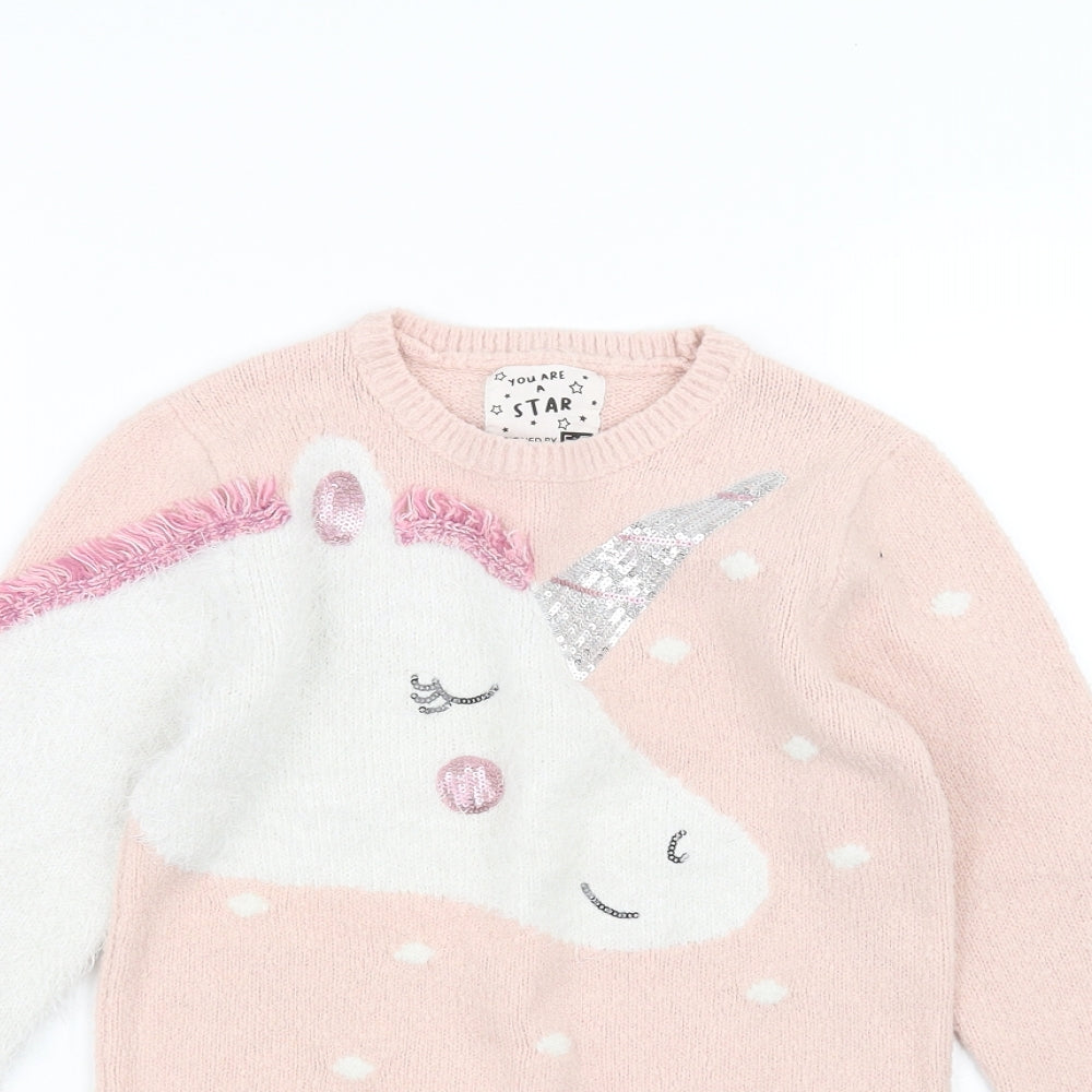 F&F Girls Pink   Pullover Jumper Size 7-8 Years  - Unicorn