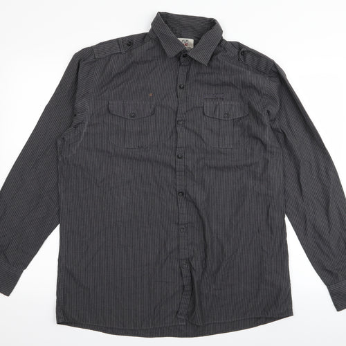 F&F Mens Grey Striped   Button-Up Size L