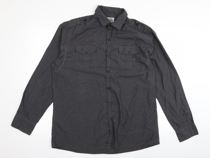 F&F Mens Grey Striped Button-Up Size L