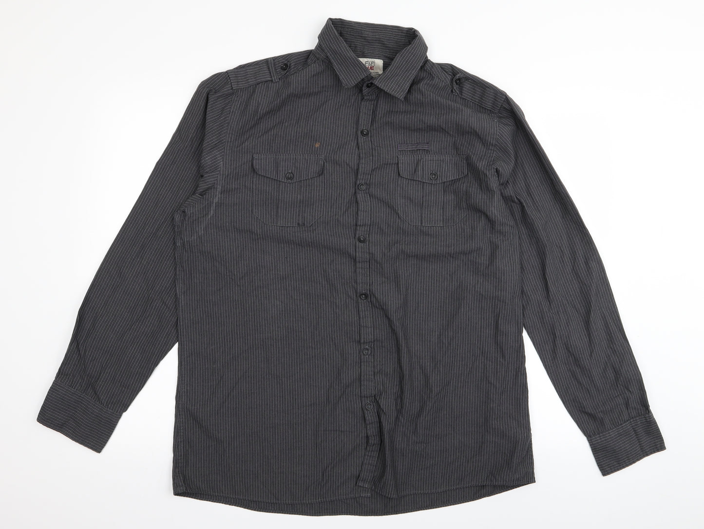 F&F Mens Grey Striped   Button-Up Size L