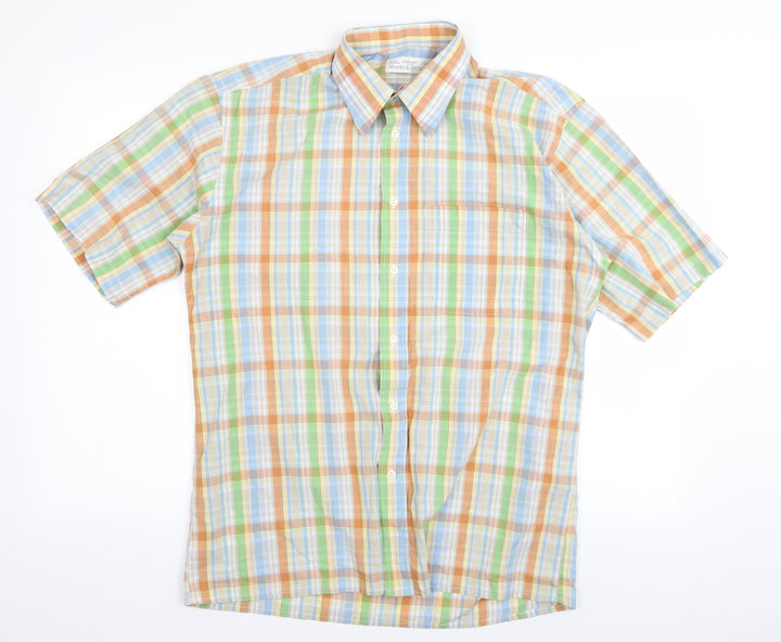 m&s Mens Multicoloured Striped Button-Up Size 15