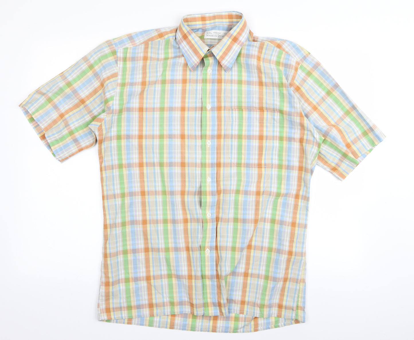 m&s Mens Multicoloured Striped   Button-Up Size 15