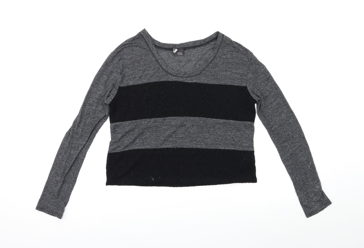 Sparkle & Fade Womens Black Striped Knit Pullover Jumper Size 8