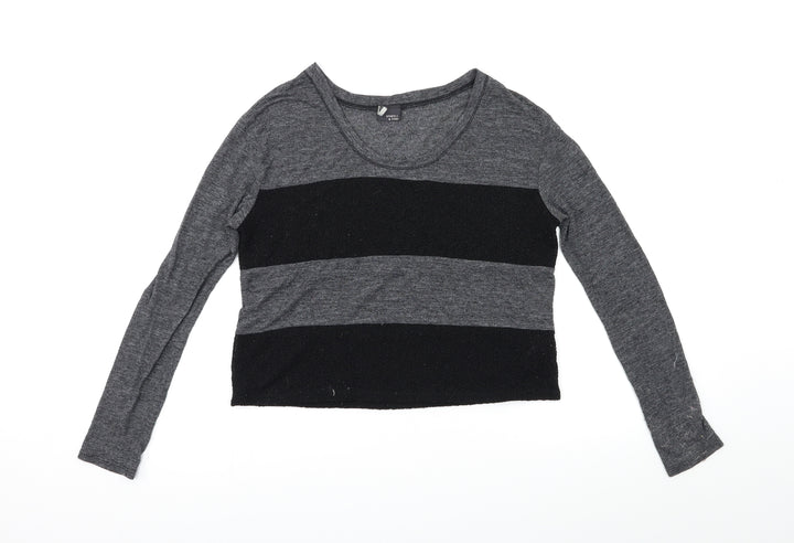Sparkle & Fade Womens Black Striped Knit Pullover Jumper Size 8