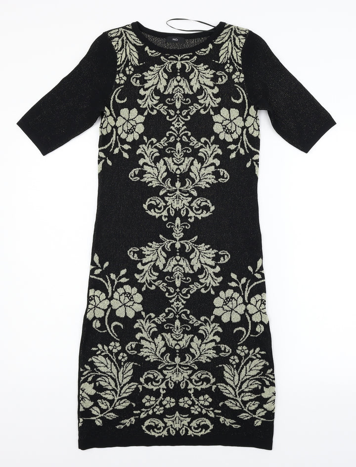 M&Co Womens Black Floral  Pencil Dress  Size 8