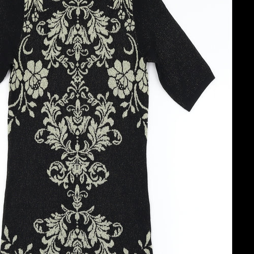 M&Co Womens Black Floral  Pencil Dress  Size 8