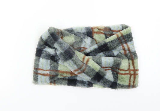 Front view of Hot Tomato unisex blue check shawl/wrap