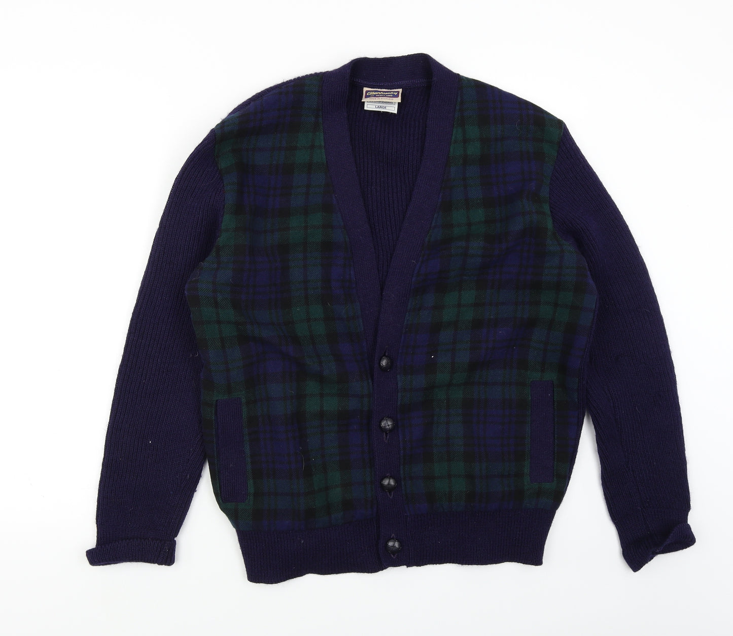 Glenhusky Mens Blue Plaid  Cardigan Jumper Size L