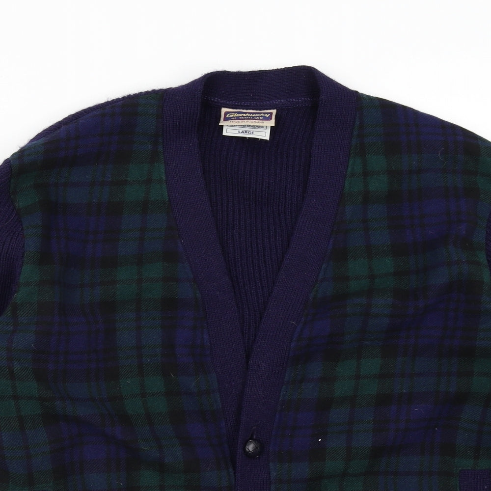 Glenhusky Mens Blue Plaid  Cardigan Jumper Size L