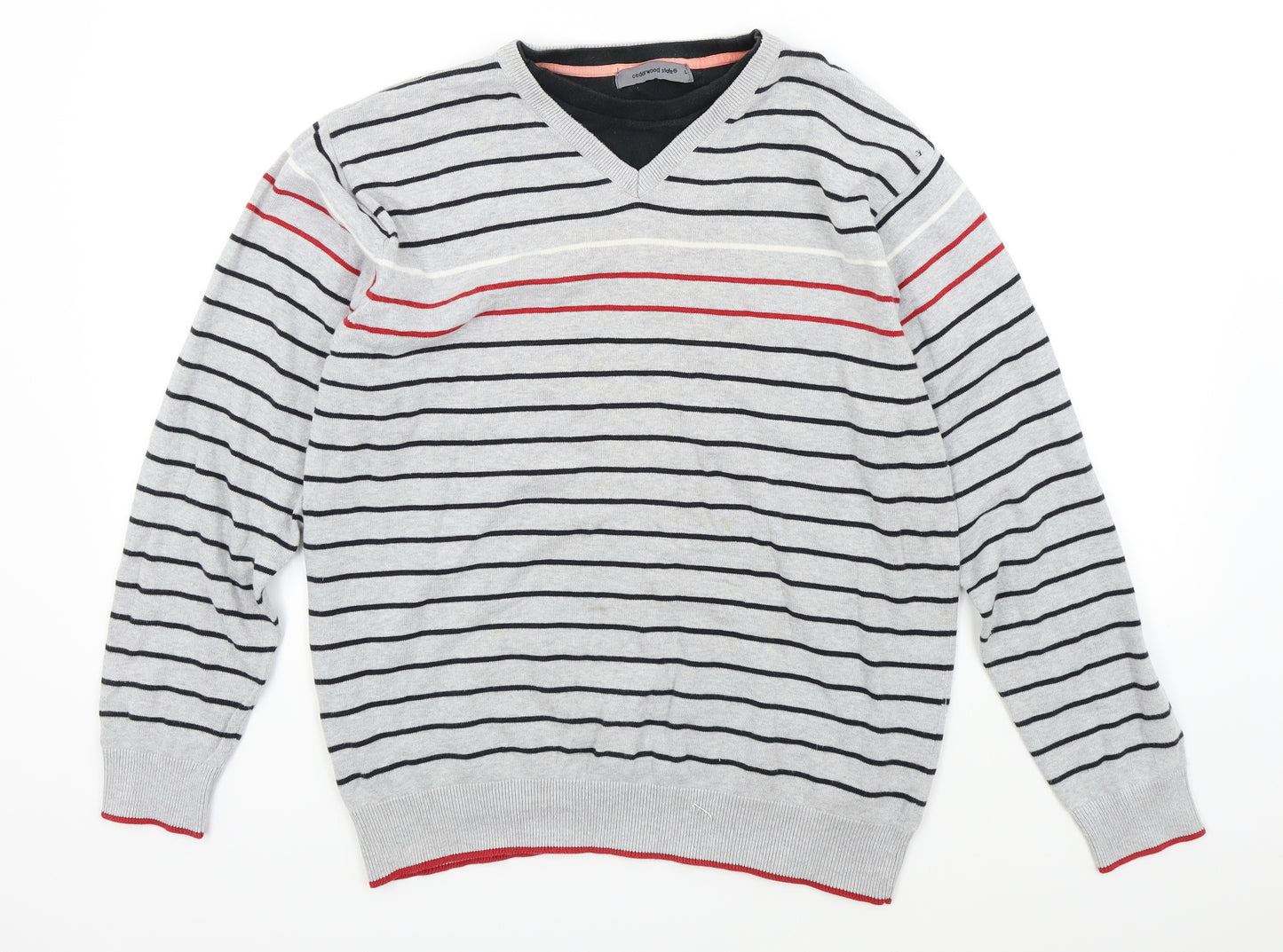 Cedar Wood State Mens Grey Striped  Pullover Jumper Size L