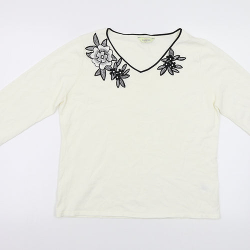 Classics Womens White   Pullover Jumper Size 14  - Embroidered