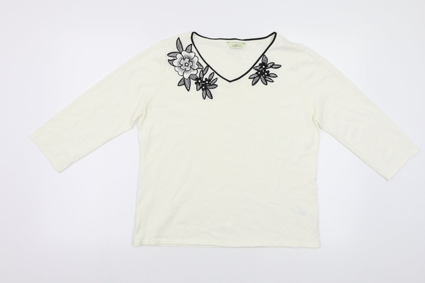 Classics Womens White   Pullover Jumper Size 14  - Embroidered